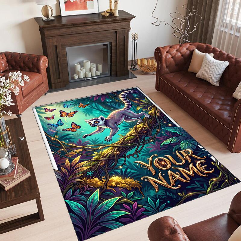 Forest Theme Crystal Velvet Floor Rug Personalized Custom Name Text Warm Carpet Home Decoration