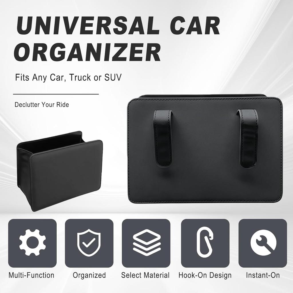 Foldable Car Trash Can, Leather Waterproof Garbage Organizer Holder for Car Interior Hanging with One Trash Bag, Hanging Dustbin Container for Truck