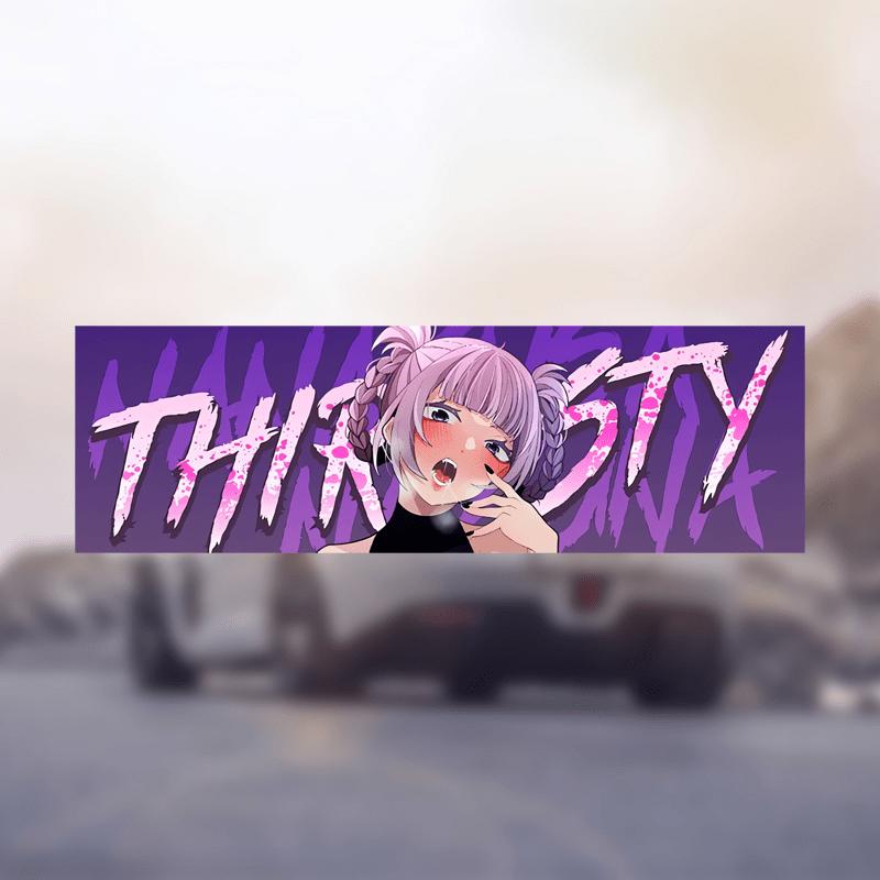 Pink Double Bun Anime THIRSTY Sticker 1PC, 2D Flat Waterproof Vinyl Decal for Car Skateboard Luggage