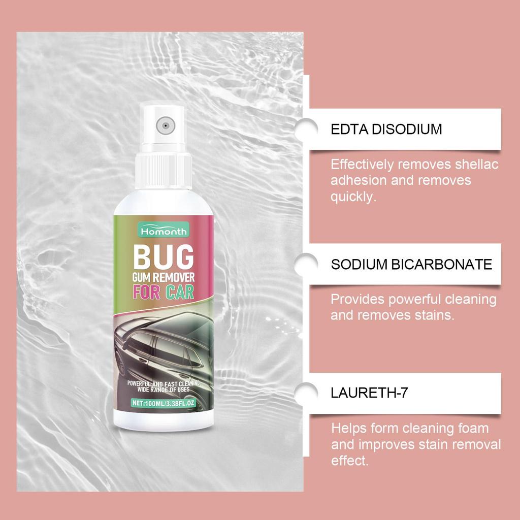 Homonth Bug & Gum Remover for Car - Fast Acting Cleaner for Insect Residue, Bird Droppings, Tree Sap & Tar, Safe for Paint & Glass (100ml)