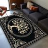 Lebensbaum Schwarz-Gold Teppich - Teppich im Bohème-Stil für Wohnzimmer, Spirituelle und Mystische Dekoration Rutschfester Teppich
