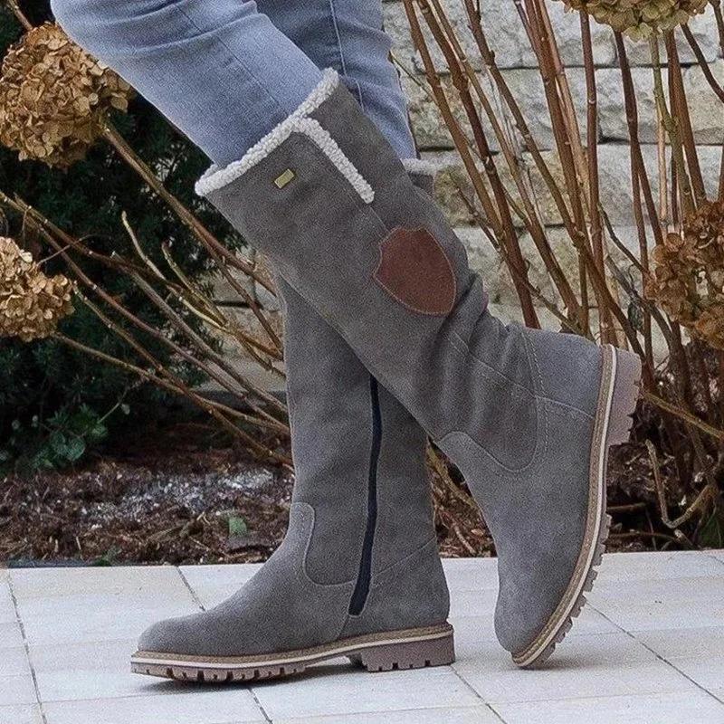 Fashion Winter New Long Leg Snow Boots with Side Zipper Flipped Over Round Toe High Leg Women's Platform Boots Plus Size43