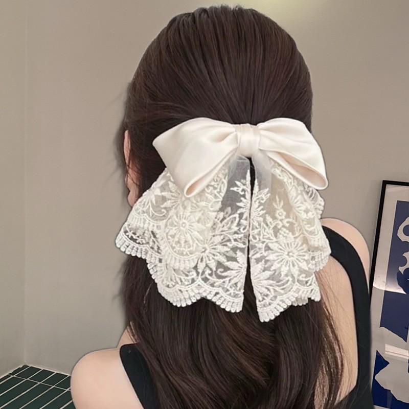 Handmade Chiffon Floral Bow Ponytail Clip for Voluminous Hair