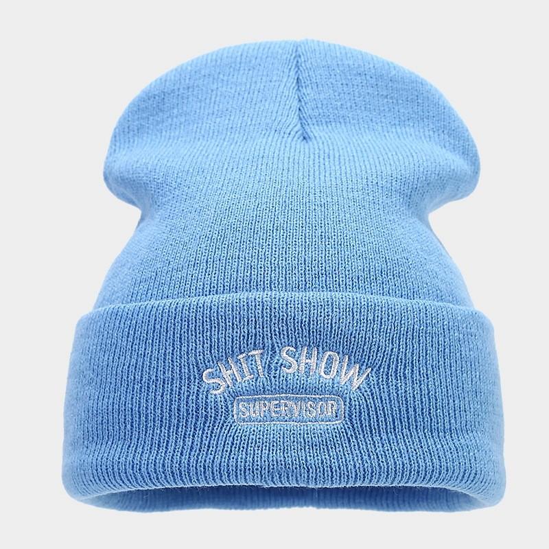 Winter Knit Knit Cap With Letter Embroidery For Fashion And Outdoor Activities LightBlue