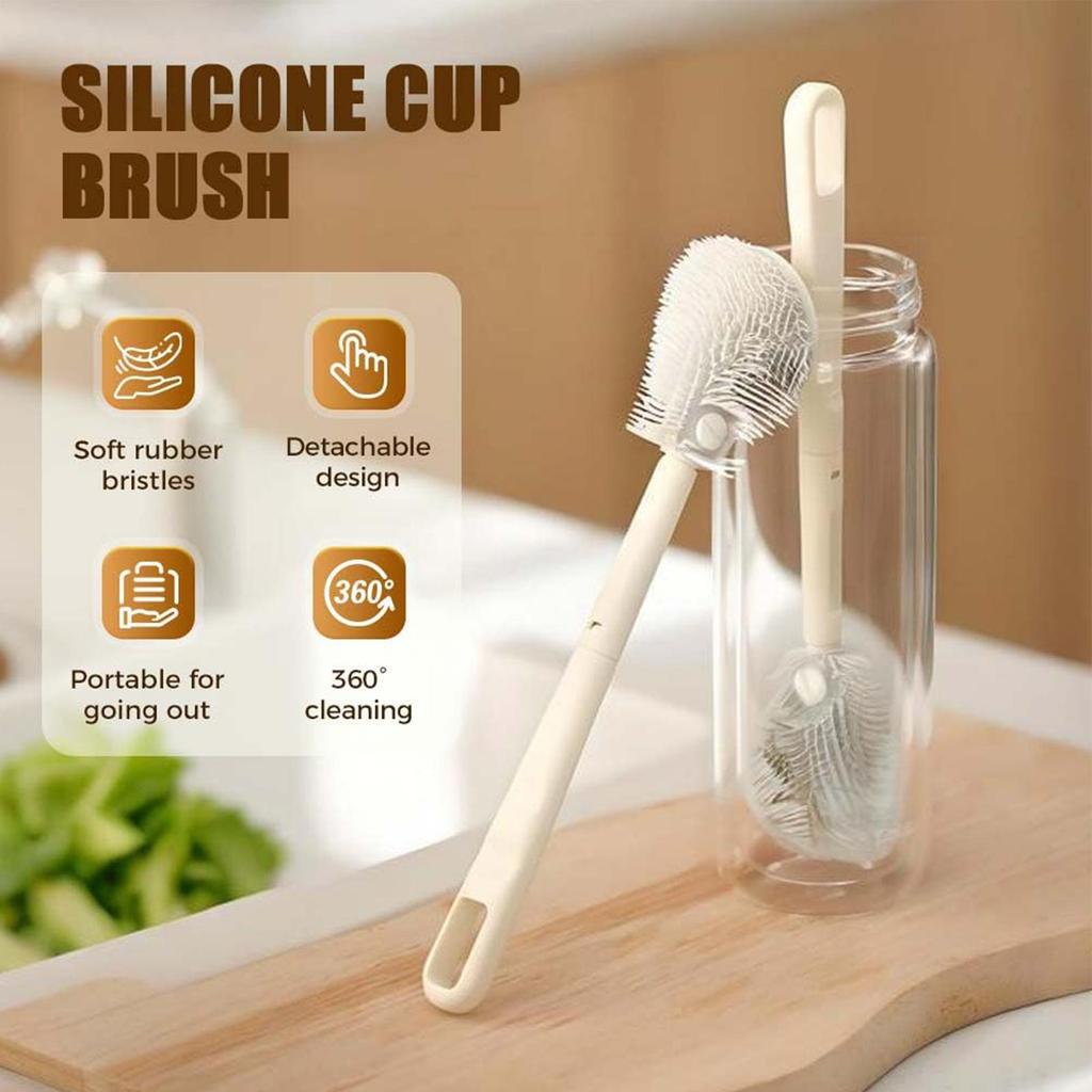 Foldable 360 Degree Comprehensive Cleaning Silicone Brush with Long Handle Design Reusable for Bottles and Cups