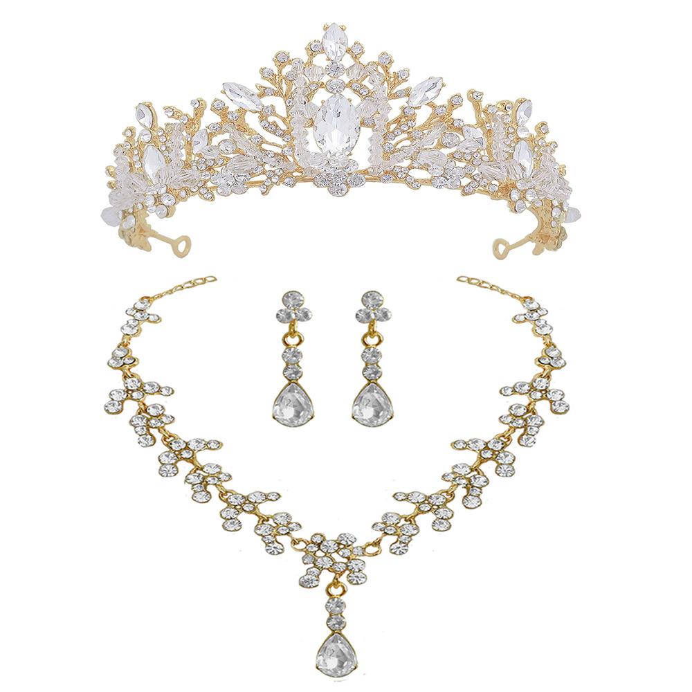 

Bridal Crown Tiara New Wedding Dress Crown Necklace Three Piece Set Girl Performance Birthday Gift Hair Accessories