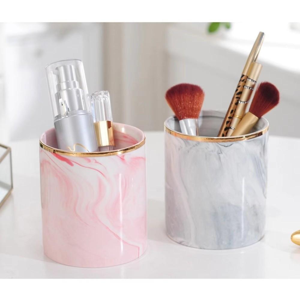Smooth Finish Desktop Organizer Marble Ceramic Makeup Brush Holder Pencil Cup  for Home Office Desk