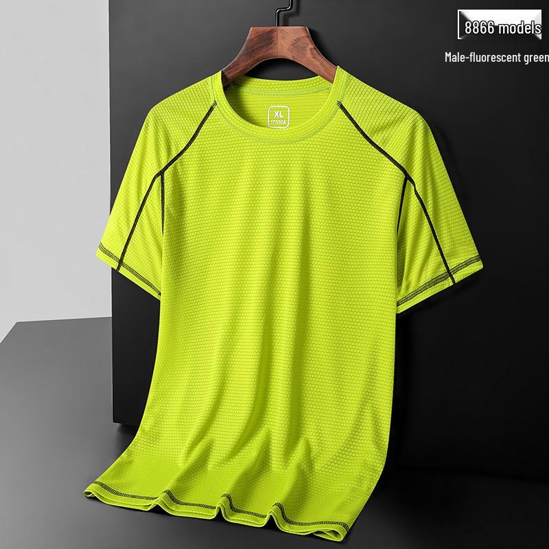 Zhi Duo Xing Schnelltrocknendes Eis Seide Gestreiftes T-Shirt, Kurzarm, Rundhals, für Paare, Frühjahrs-/Sommerkollektion M yellow