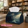 1pc, 2D Flat Printing, Tissue Box The Lighthouse on The Cliff Is Patterned in The Stormy Ocean Printed Tissue Box, Suitable for Bathrooms, Living Room