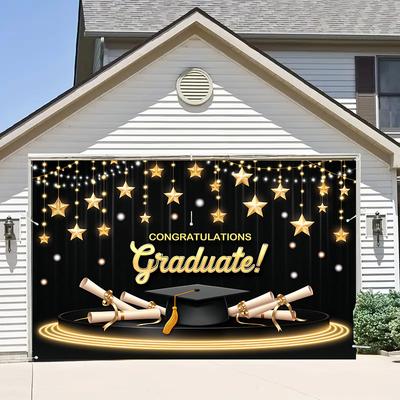 Graduation Party Banner with Graduation Cap&Diploma&Star Design,Backdrop for Home Garden Celebrations,Graduation Party Decor
