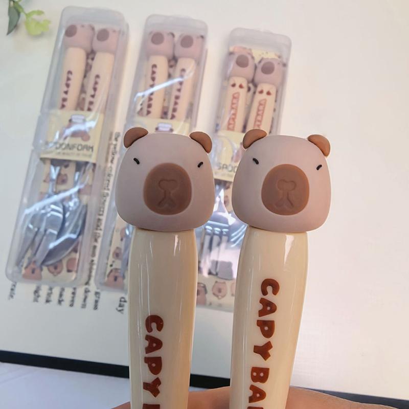 

Милая капибара ложка вилка нержавеющая сталь детская посуда принадлежности портативный набор посуды для обеда кухонные аксессуары One Size