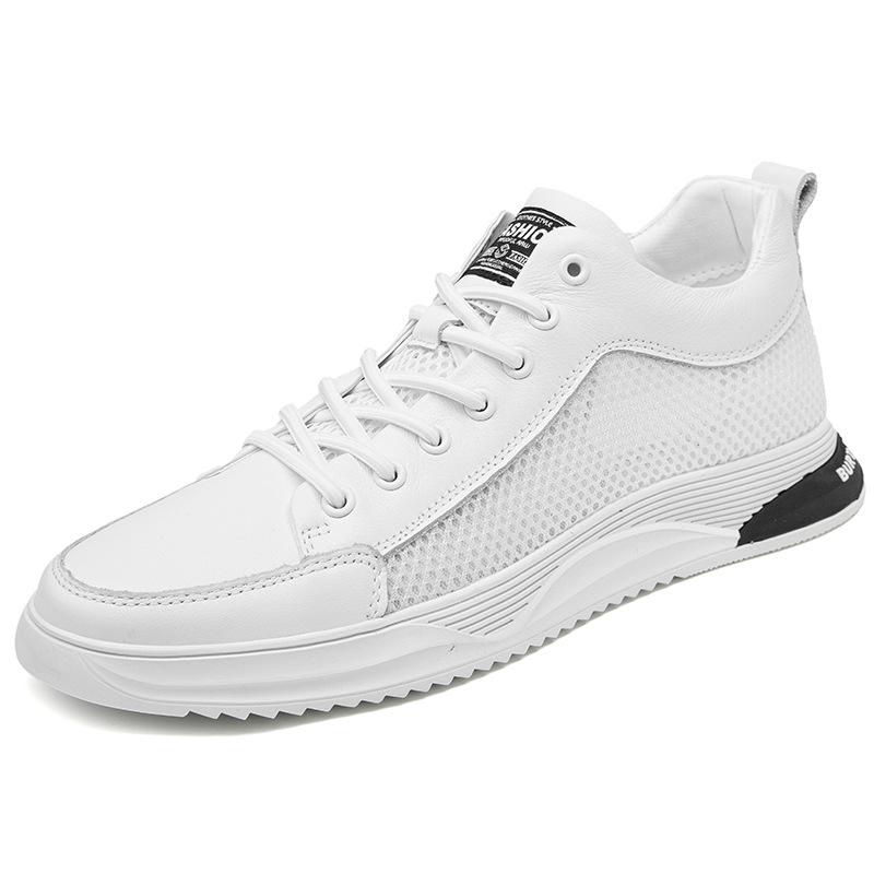 Genuine Leather Men Skataboard Shoes Elevator 6/8CM Height Increase Sports Hollow Breathable Sneakers Heightening Shoes