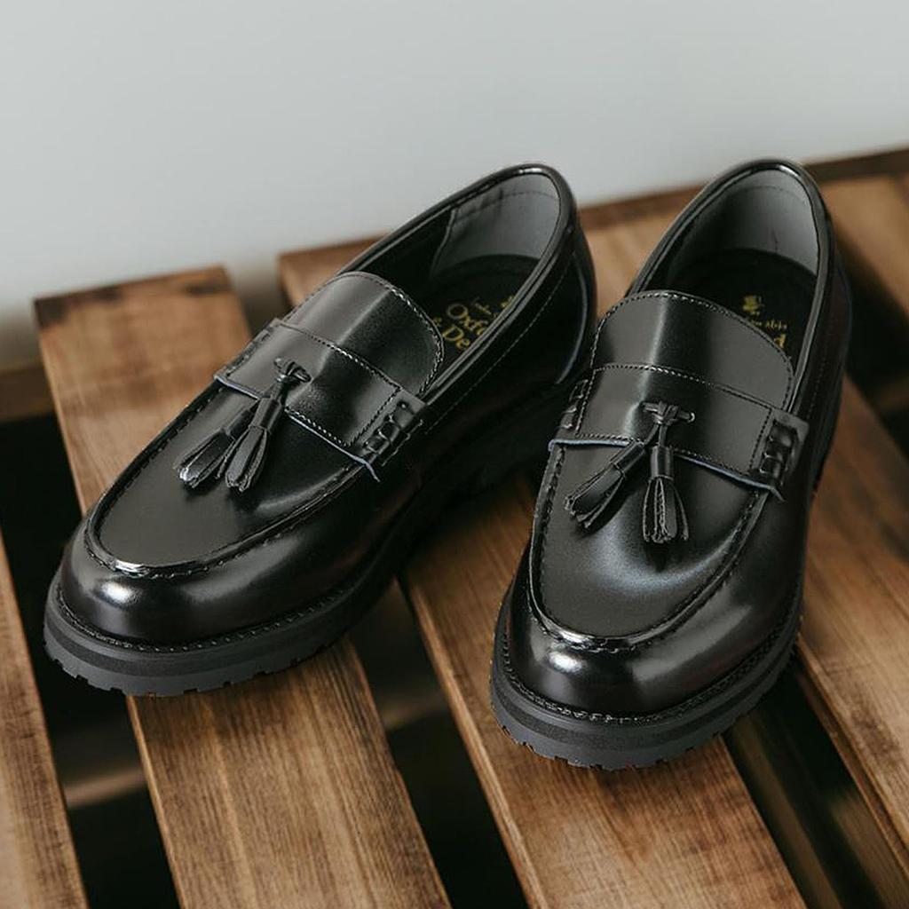 [London Shoe Make Co., Ltd.] Tassel Loafers, Men's Leather, Tank Sole, +4.5cm Platform, Leather Shoes, Suitable for Business and Casual Wear, 9012 Bla