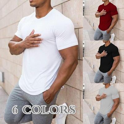 T-shirt da uomo moda estiva con collant da corsa, magliette da corsa, magliette basic casual, top elastico sportivo