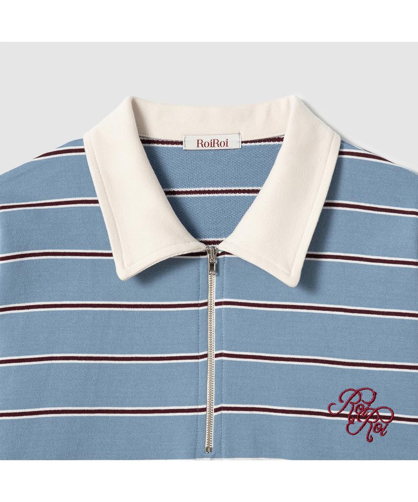 ROIROI Striped Long Sleeve Polo Shirt - Blue