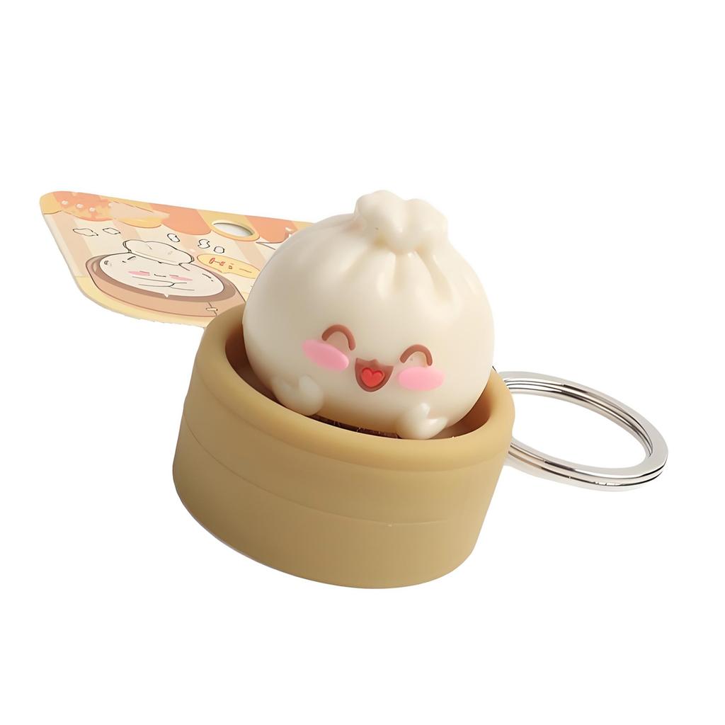 Realistic Simulated Steamed Bun Squeeze Toy Keychain Stress Relief Squeeze Toy Decorative Key Holder for Backpack Charm