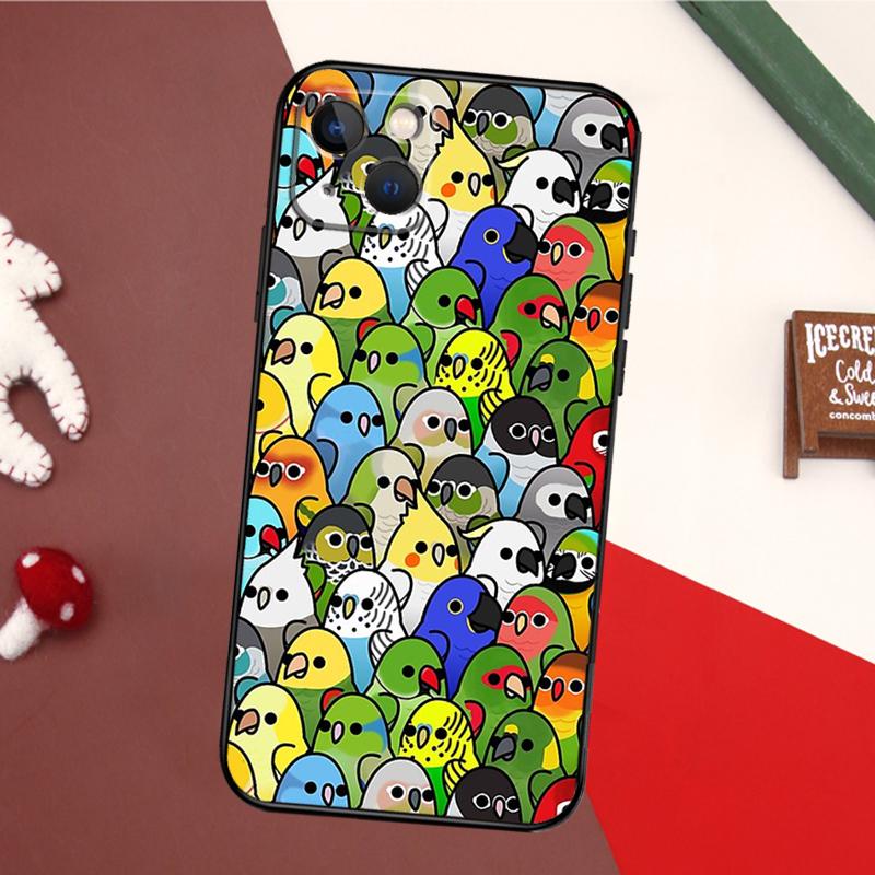 Cartoon Cockatiel Collage Case For iPhone 13 Pro Max 16 15 11 12 14 17 Pro Max mini 15 16 Plus 16e 17 Air Back Cover
