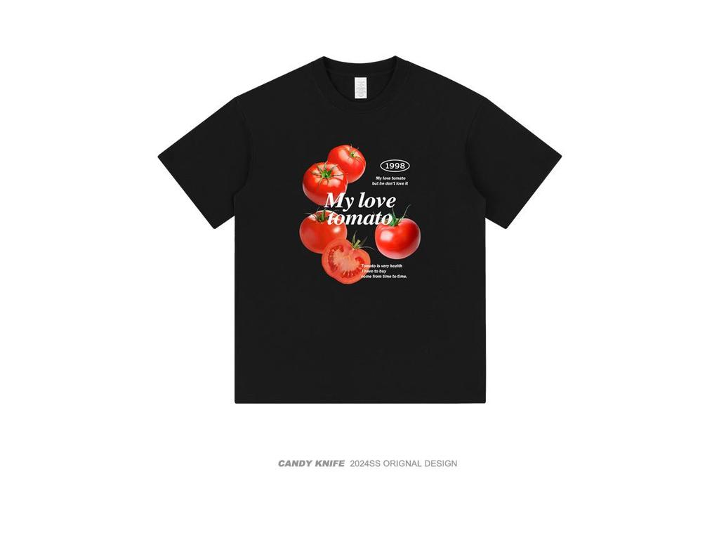 Unisex Cute Tomato Print Cotton T-Shirt - Short Sleeve Streetwear Tee