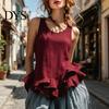 Relaxed Fit Women Blouse Tops Solid Color Loose Breathable Casual Soft Fabric Shirt O-Neck Sleeveless Ruffle Splicing Hem Summer Vest Daily