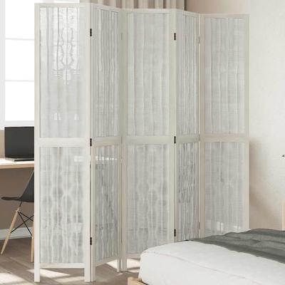 Vidaxl Room Divider, 5-Panel, White, Solid Paulownia Wood