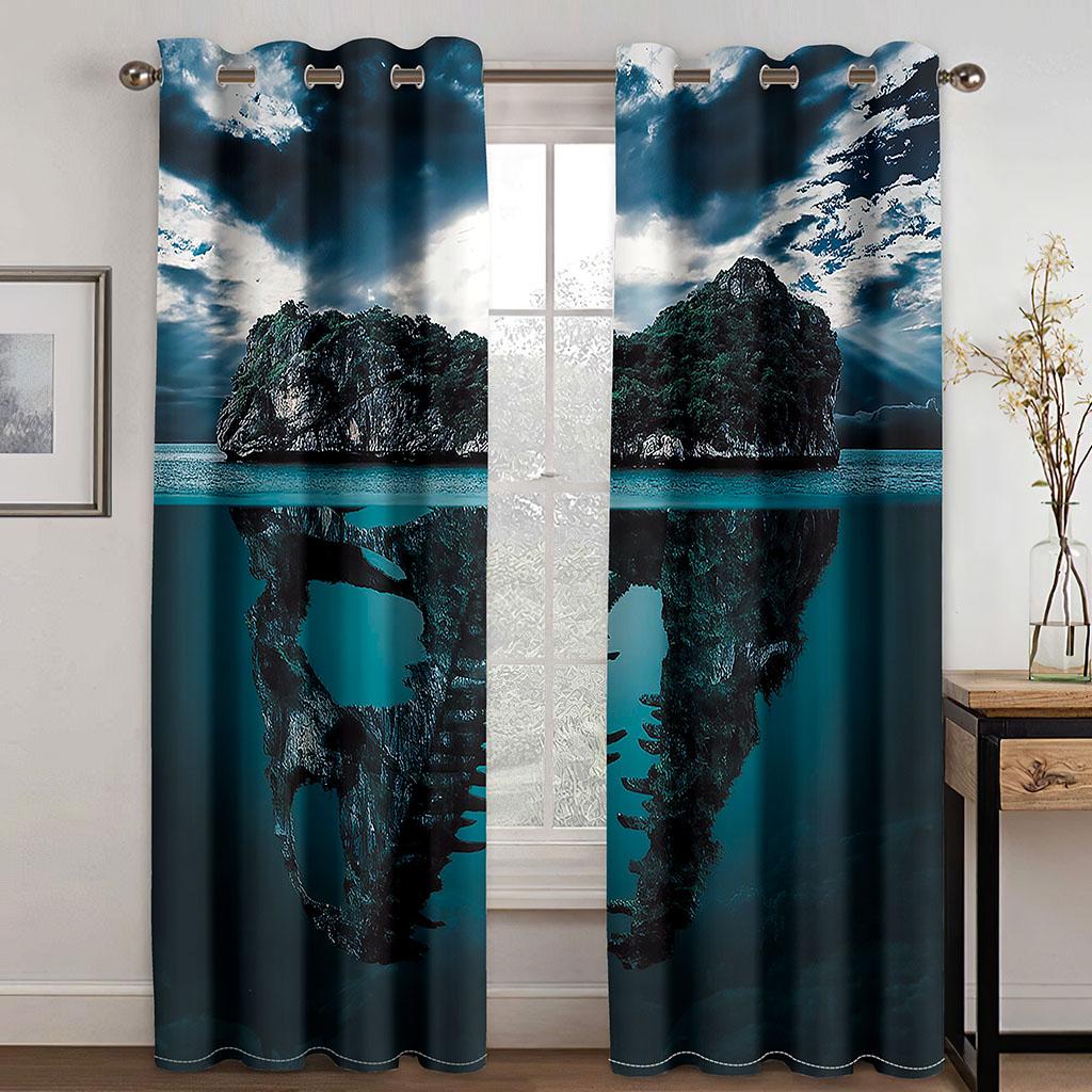 The Beach In the Moonlight Scenery Mediterrane 2 Panels Free Shipping Thin Curtain for Window Drape Living Room Bedroom Decor