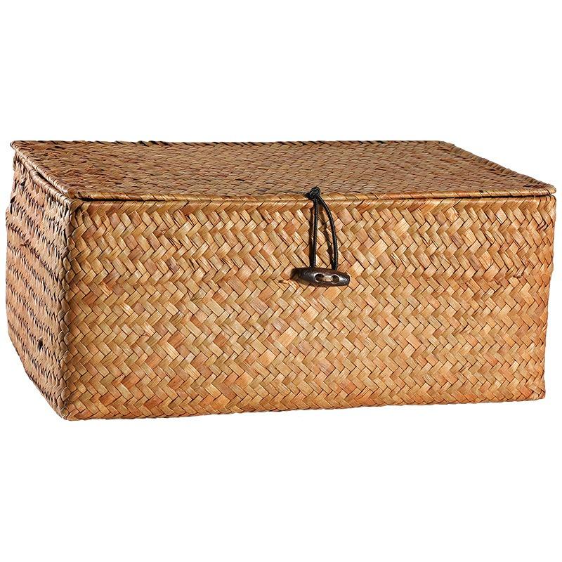 Handmade Wicker Woven Storage Box Rattan Storage Finishing Basket with Lid Sundry Bath Cosmetic Towel Container Laundry Basket