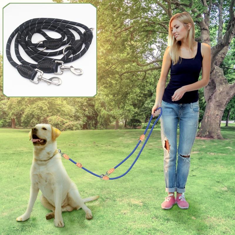 Dog Rope One Pull Two Double Head Non-slip Nylon Traction Rope Double Hook Reflective Dog Rope Two Ends
