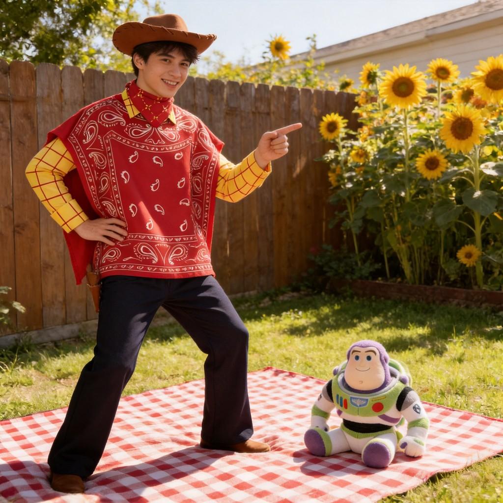 Disfraz Cosplay de Woody de Toy Story con Capa para Actuación en Escenario de Anime