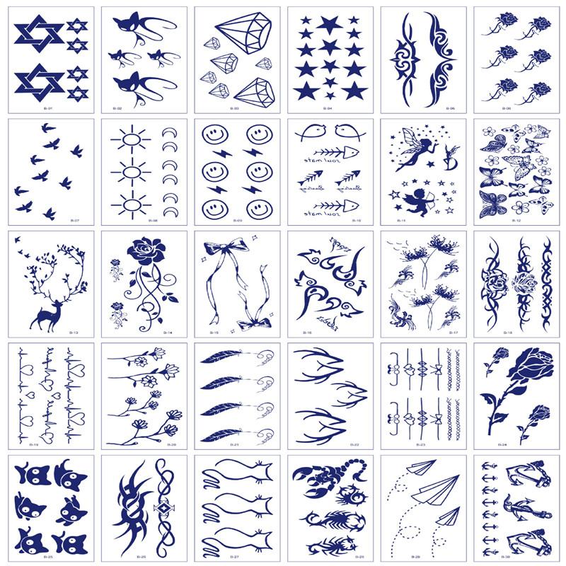 30pcs Ins Cartoon Love Flower Butterfly Snake Magic Tattoo Sticker Body Art Arm Fake Tattoos Waterproof Long Lasting English Letter Temporary Tattoo