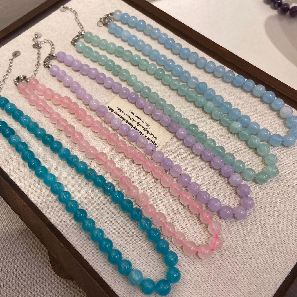 Natural Crystal Beaded Necklace 8Mm Women'S Fashion Versatile Stacked Belt Niche Design Neck Chain Collarbone Chain Jewelry