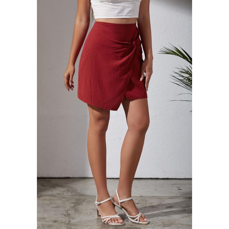 High-waisted Twisted Short Skirt New Solid Color Zipper Irregular Skirt for Summer