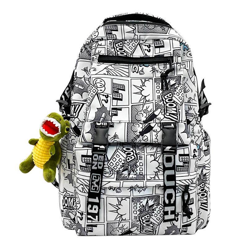 School bag male Korean version manga letters large capacity junior high school student campus backpack cool street couple backpack