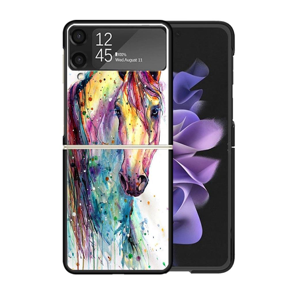 Animal Oil Painting Horse Clear Phone Case For Samsung Z Flip 7 6 5 4 3 Galaxy ZFlip7 ZFlip6 ZFlip5 ZFlip4 ZFlip3 5G Print Cover