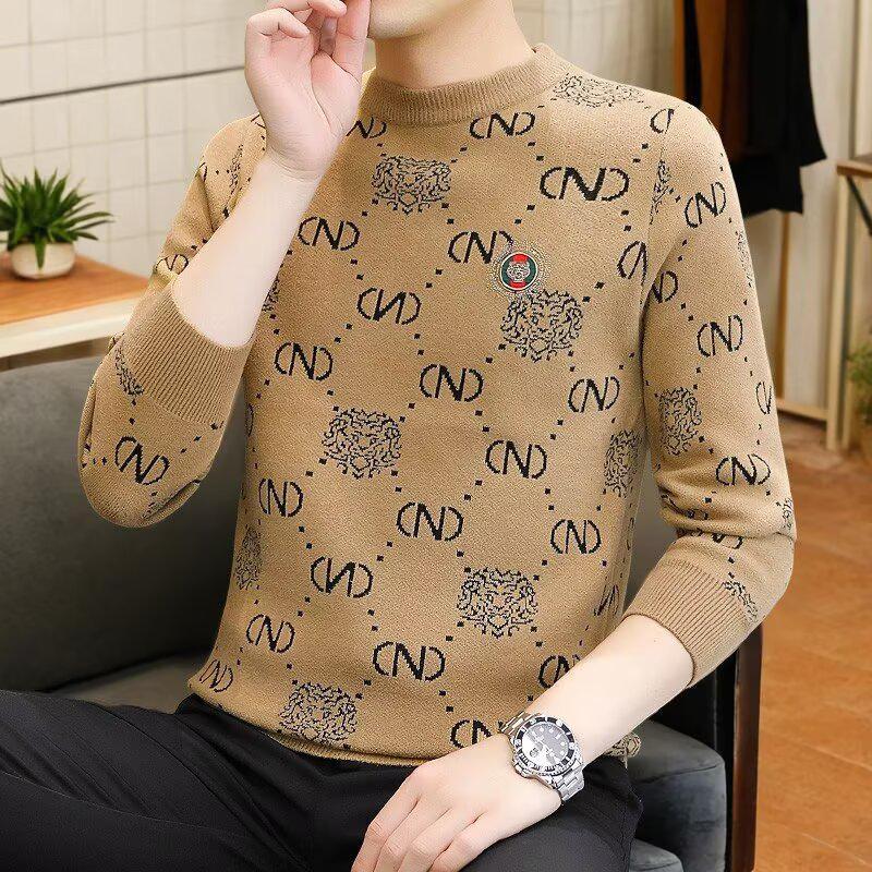 Luxurious Men s Mink Velvet Half-High Neck Sweater - Warm, Versatile Business Knitwear for Winter XXXL