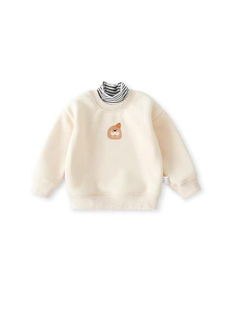 Kids' High-Neck Fleece Sweatshirt: Autumn/Winter Layered Style for Toddlers & Older Children