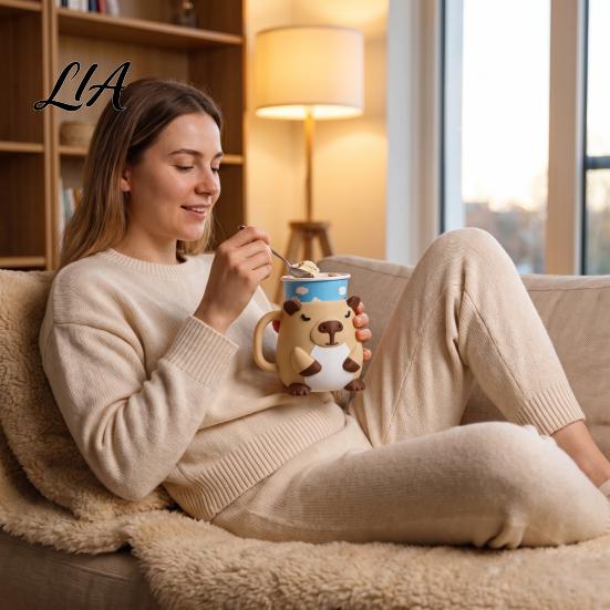 Animal Shaped Cup Holder Ice Cream Pint Holder, 3D Printed Standard with Handle, Keeps Hands Warm, Leak-Proof Container Decorative