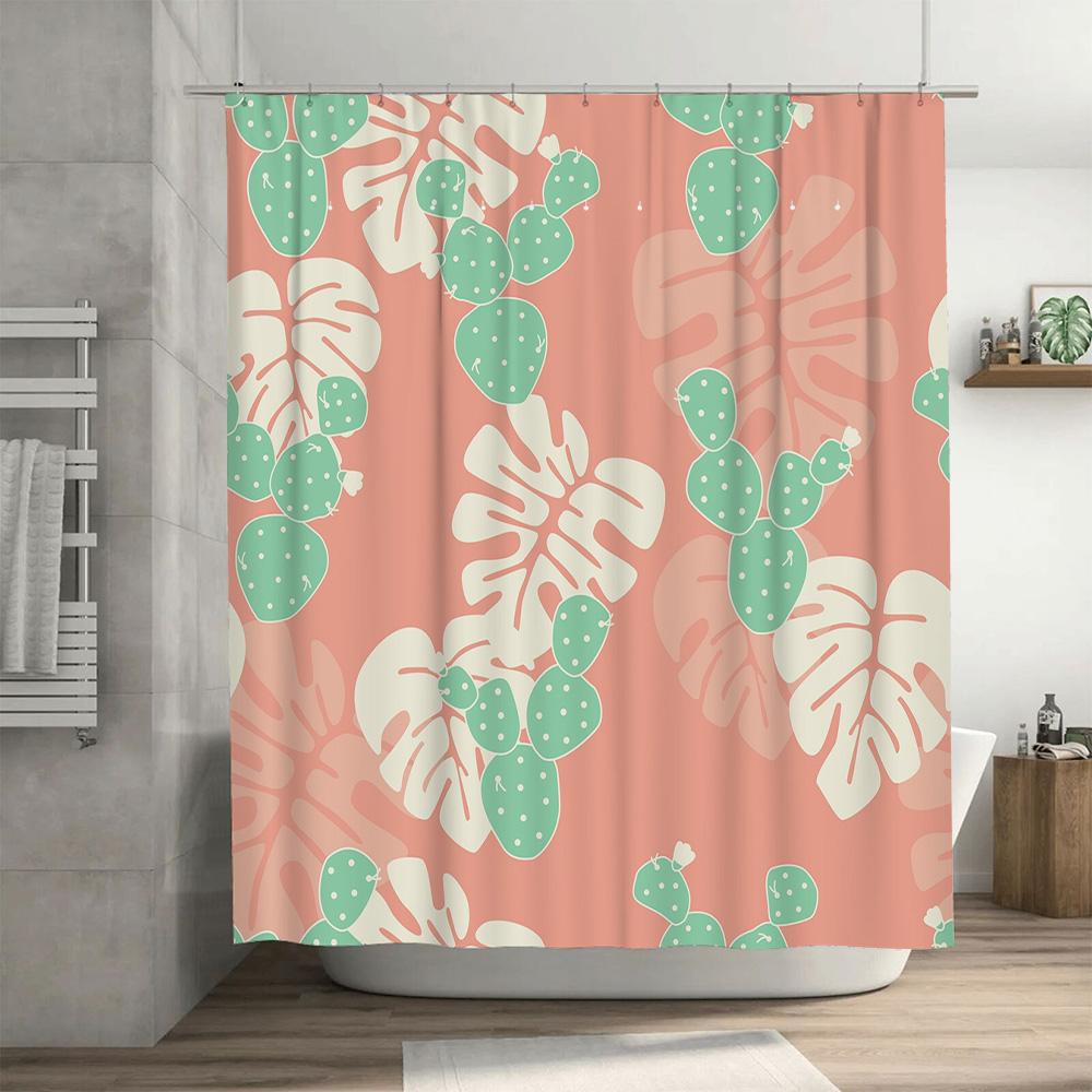 Vibrant Bathroom Shower Curtain with Green Cactus Design Perfect for Home Decor