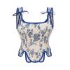 Womens Sexy Bustier Corset Top Eyelet Lace-up Floral Print Push Up Crop Tops Vintage Tank Top Party Clubwear Bodice