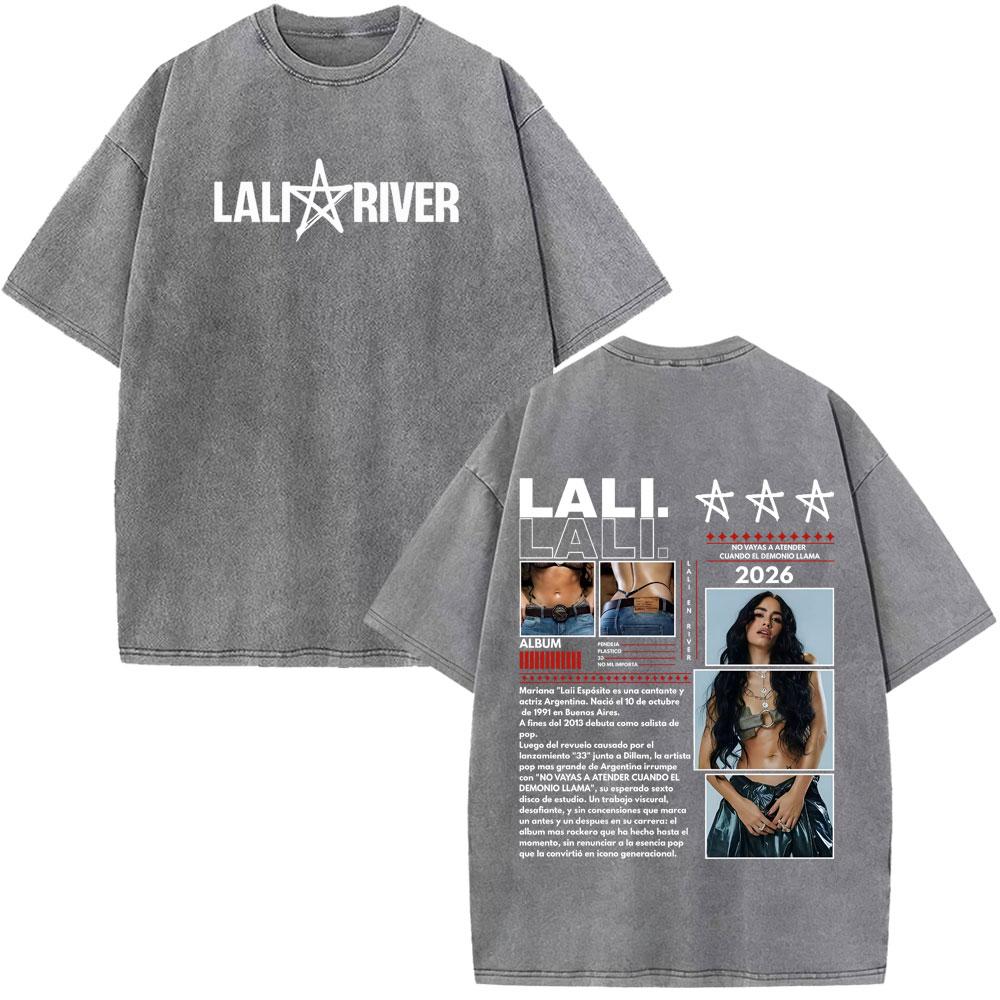 Singer Lali River Tour  Print Vintage Washed Tshirt Unisex Women Fashion Tshirts Summer Loose Casual Harajuku Cotton Tshirts
