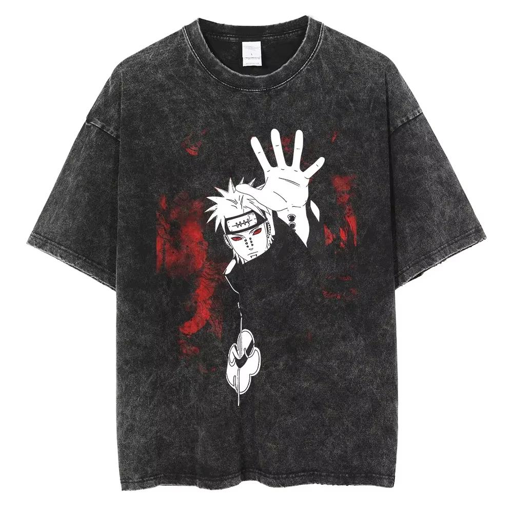 Anime Naruto TShirt Manga Retro Washed Version Kakashi TShirt Pain TShirt Lee Tobi Top Mens  Cotton Streetwear