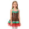 Mädchen Weihnachten Lebkuchenmann Kostüm Ärmelloses Tüllkleid Bodysuit mit offenem Rücken Feiertagsparty Verkleidung