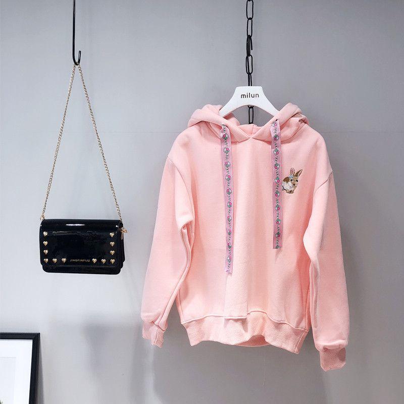 Trendy Women's Korean-Style Autumn/Winter Fleece Rabbit Sweatshirt