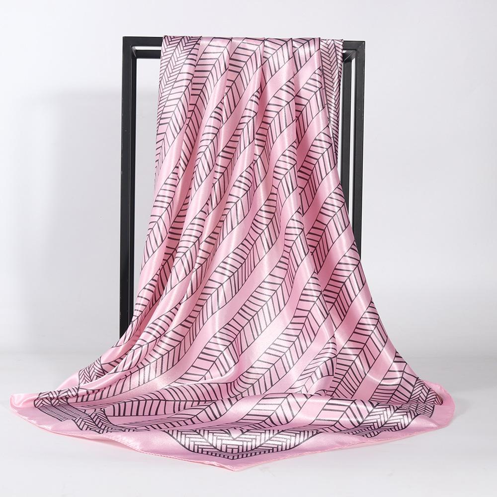 

Высококачественные роскошные шелковые шарфы, повязка на голову, шарфы, шейный шарф для женщин, шелковый шарф с цепочкой, женская декоративная шаль 90*90cm розовый