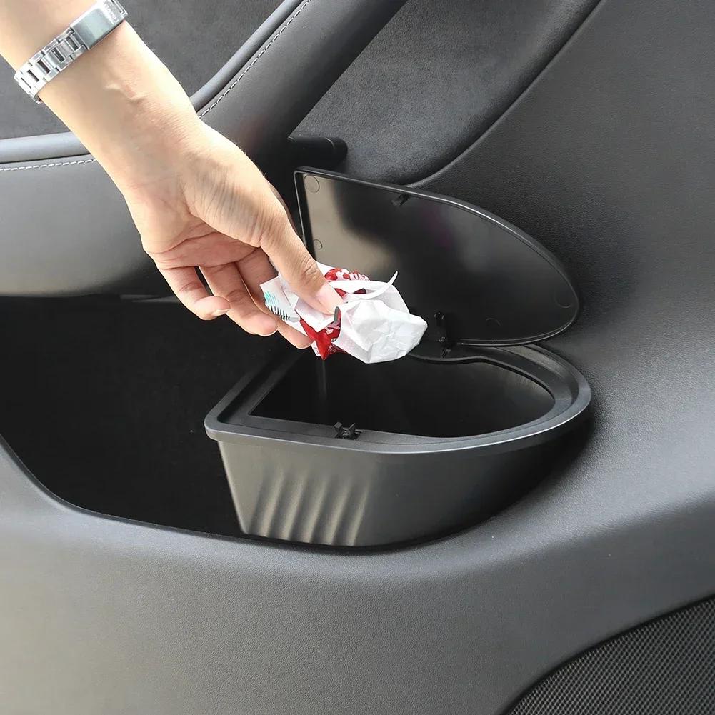 1/2PCS Front Door Trash Can Press Type Rear Row Storage Box Vehicle Garbage Can for Tesla Model Y Interior Storage Accessories