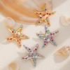 Trendy Simulated Starfish Stud Earrings for Women Exquisite Colored Rhinestones Summer Beach Daily Jewelry