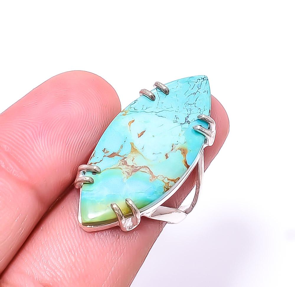 

Кольцо ручной работы из стерлингового серебра 925 пробы с бирюзой и драгоценным камнем Kingman Solitaire s.7 R142