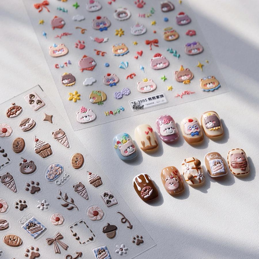 

TENSOR Bear Cake Self-Adhesive Nail Stickers TS-3988 - Cartoon Nail Art Decorations