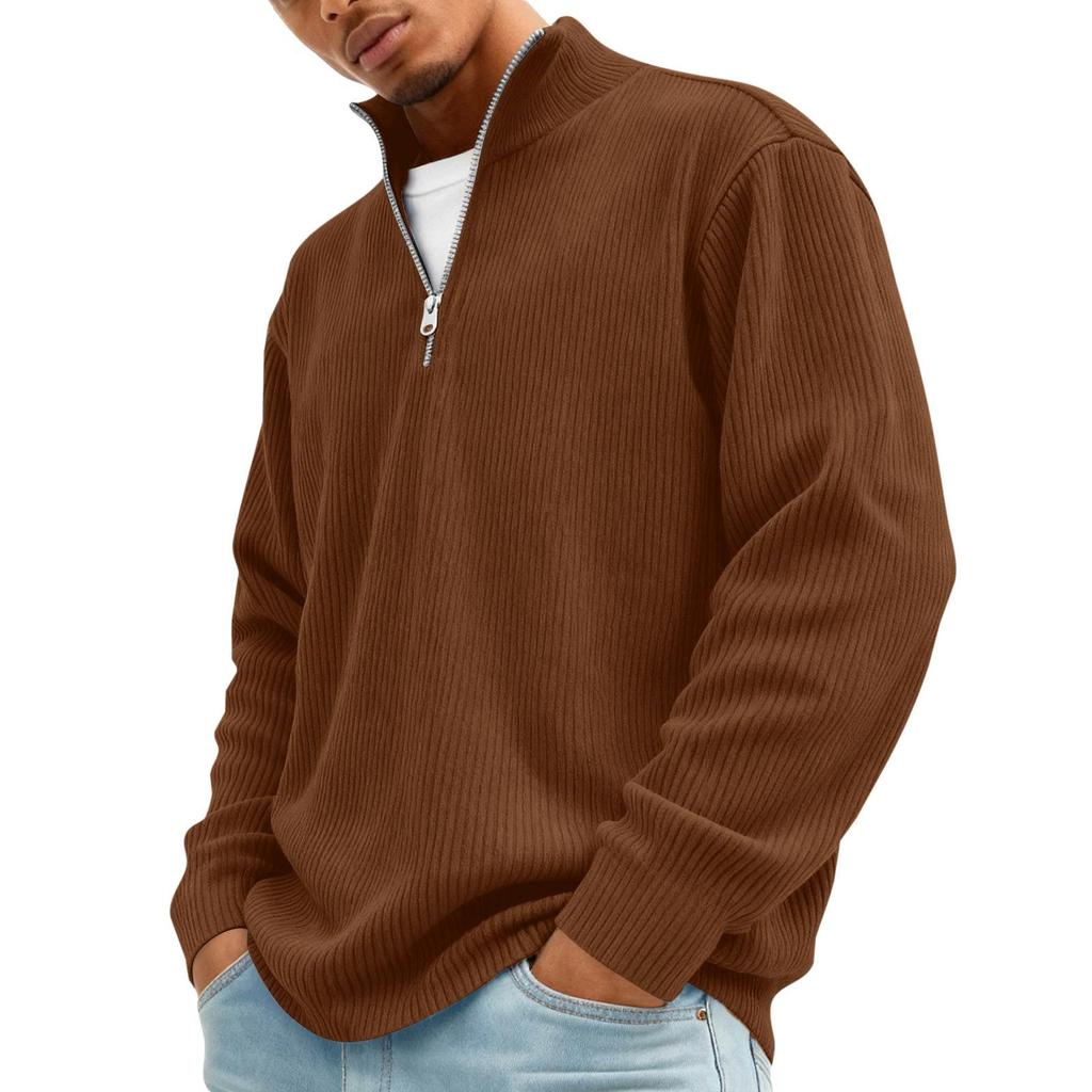 Men's Vintage Corduroy Long,Sleeve Top | Zip,Up Stand Collar Stylish Casual Shirt For Daily & Outing Wear