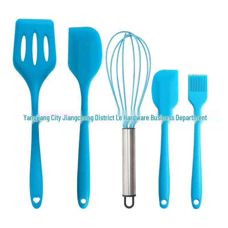 Silicone Kitchen Utensil Set: Whisk, Spatula, Steak Frying Spatula, Slotted Spatula, 5-Piece Baking & Cooking Tools