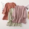 Summer Cotton Linen Patchwork Organza Shirt - Retro Artistic Zen Tea Ceremony Loose Top for Women